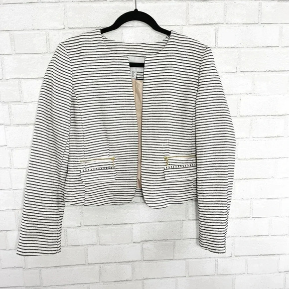 Katherine Barclay Black & Off White Striped Open Front Jacket Women's Medium - Picture 1 of 7